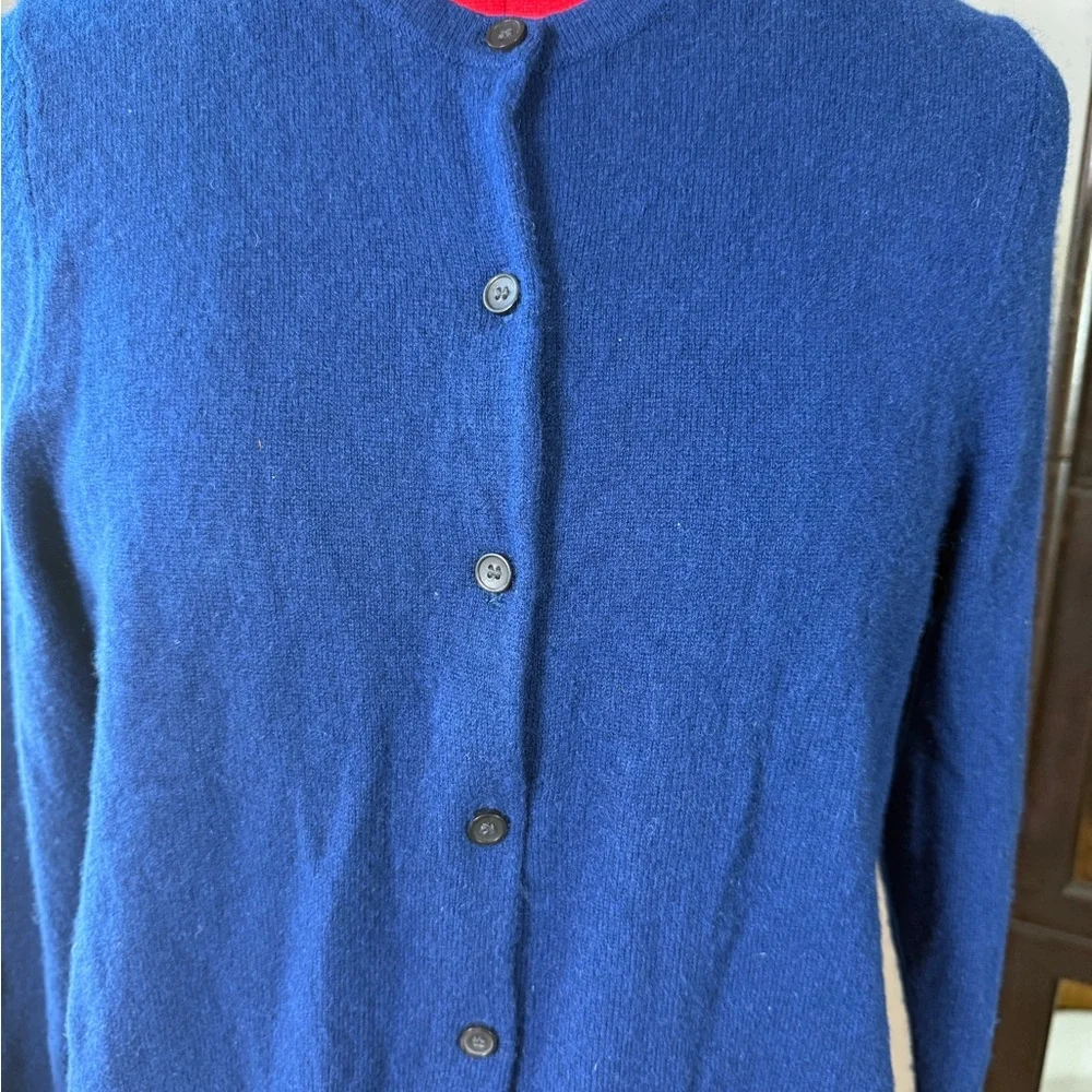 Lark & Ro 100% Navy Classic Sweater Cashmere Button Front Cardigan Size L